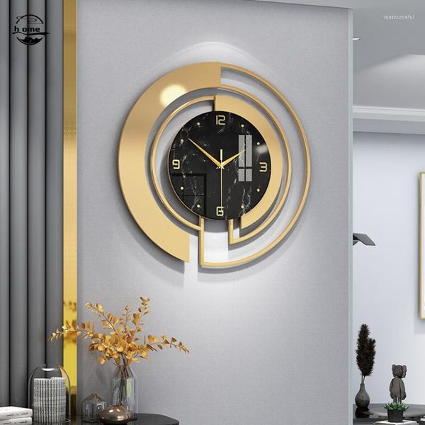 Relojes de pared Reloj redondo 45cm Espejo de cristal Diseño moderno de lujo Arte de metal Reloj colgante silencioso Sala de estar Decoración para el hogar