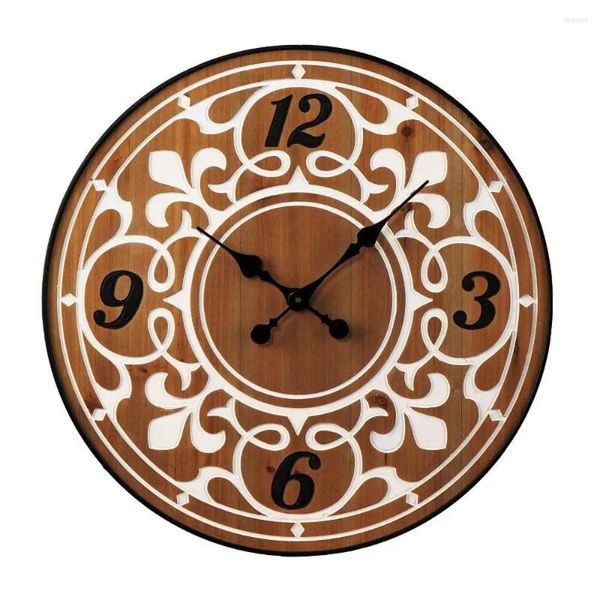 Relojes de pared Reloj con Fleur-de-Lis Acentos naturales/blancos 23.5 