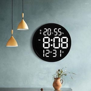 Horloges murales horloge ronde avec télécommande 12 pouces LED affichage numérique température humidité calendrier alarme électronique décor à la maison