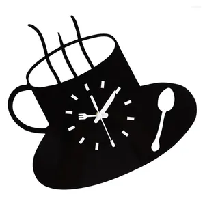 Wandklokken Ronde Koffie Decoratieve Klok Koffie-vormig Bord Keuken Decor (Zwart)