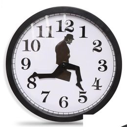 Relojes de pared Forma redonda Ministerio británico de paseo tonto Reloj de pared Comediante Decoración para el hogar Novedad Reloj Divertido Caminar Silencioso Relojes silenciosos D Dhtl0