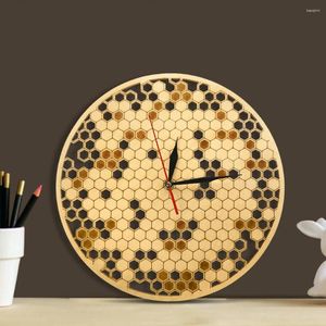 Horloges murales forme ronde nid d'abeille conception unique horloge en bois naturel hexagone art bois abeille miel collection