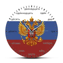 Horloges murales Numéros de langues russes Double tête à tête d'aigle imprimé manteau de cachette de russe russe Sweeping Quartz Zegar Scienny Watch