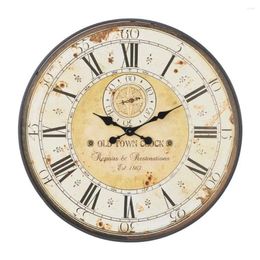Horloges murales Rustique antique vintage horloge détressée rond Brun blanc beige 32 pouces