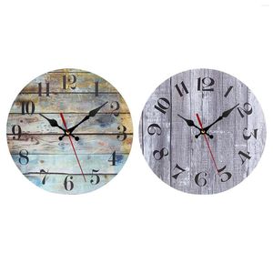 Horloges murales rustique suspendu à piles horloge à quartz silencieuse 9,8 pouces bois pour ferme chambre bureau maison chevet