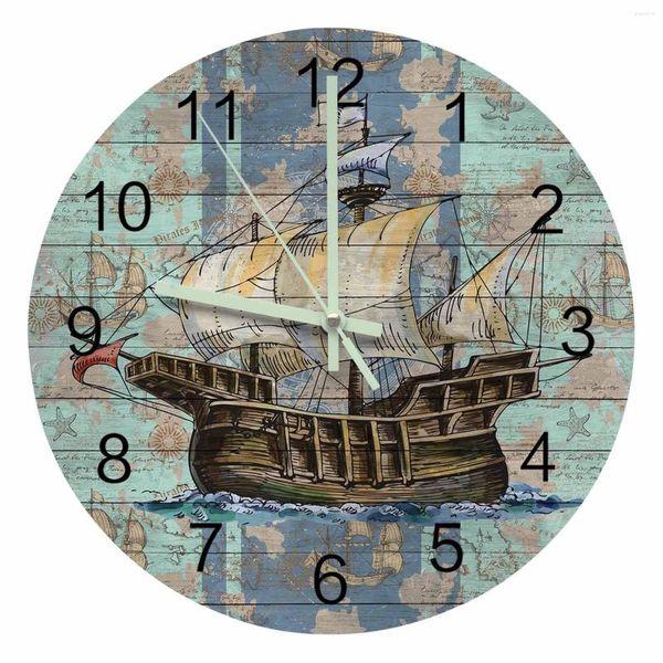 Relojes de pared, tablero de mapa Vintage de vela, reloj con puntero luminoso, adornos para el hogar, decoración redonda silenciosa para sala de estar y oficina