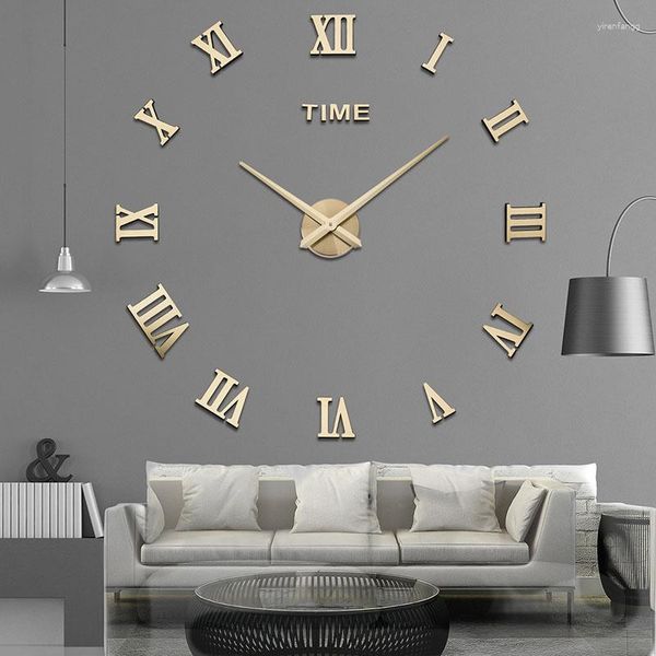 Horloges murales Vente Chiffres romains Horloge Acrylique Matériel Auto-adhésif Moderne Décor à la maison 3D DIY Autocollants numériques Salon