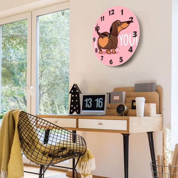 Horloges murales Horloge de chien de saucisse je t'aime exprime exprime salon bon chronomètre pour les enfants