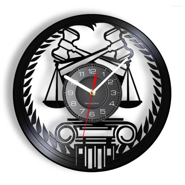 Horloges murales Échelles de justice Gavel Horloge à quartz silencieuse Juge Law Art Record Montre Avocat Bureau Décor Avocat Cadeau