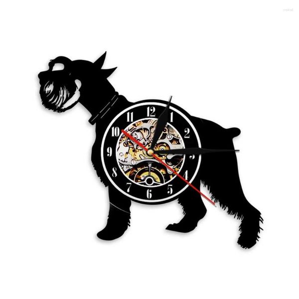 Horloges murales Schnauzer Dog Record Clock Race Scottish Terrier Puppy Silhouette Suspendue Montre Portrait Art Pet Lover Cadeau