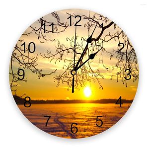 Relojes de pared Mar Sol Cielo Puesta de sol Ramas Árboles Reloj creativo para la decoración de la oficina en el hogar Sala de estar Dormitorio Niños Reloj colgante