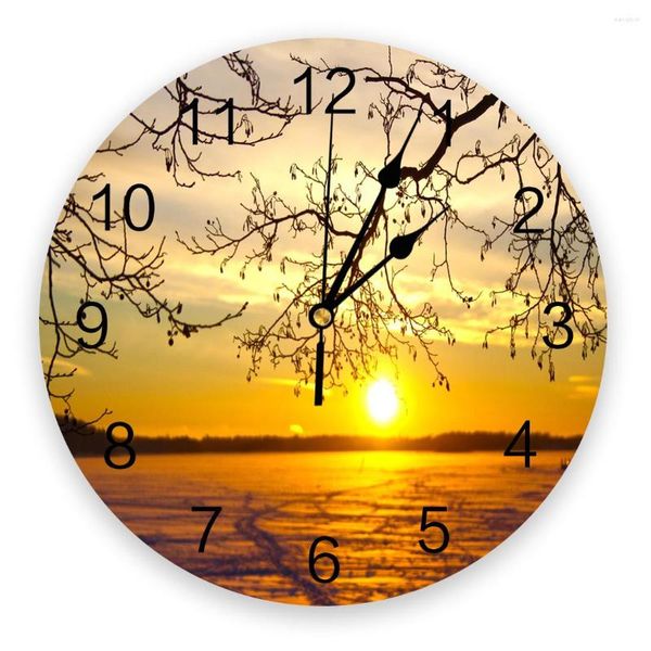 Horloges murales mer soleil ciel coucher de soleil branches arbres horloge créative pour la décoration de bureau à domicile salon chambre enfants montre suspendue