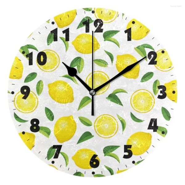 Horloges murales Fond sans couture avec horloge de citrons silencieuse non-tic-tac montre ronde calme bureau art pour salon chambre