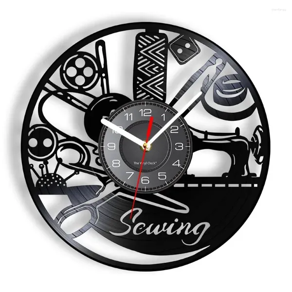 Horloges murales Couturière Salle de couture Décor Machine Horloge contemporaine Outils Record Fashion Store Art