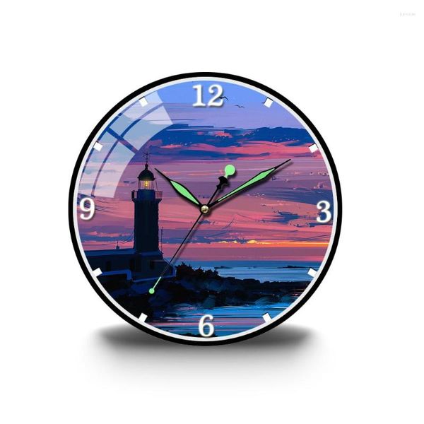 Horloges murales bord de mer phare coucher de soleil Art peinture horloge lumineuse rondes balayage précis Design moderne pour la décoration de la maison