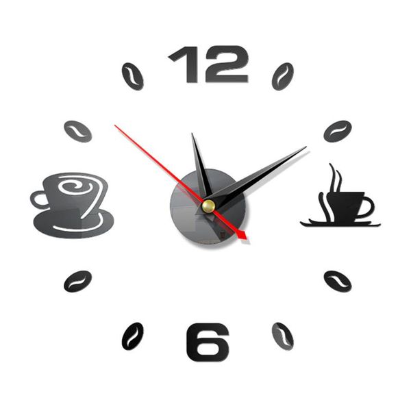 Relojes de pared autoadhesivos reloj silencioso espejo moderno acrílico analógico tazas de café decoración arte hogar cocina impermeable 3DWall ClocksWall