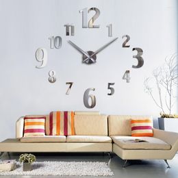 Horloges murales se vendent bien grande horloge Design moderne acrylique miroir bricolage 3d autocollants décoratif Quartz montre salle d'étude