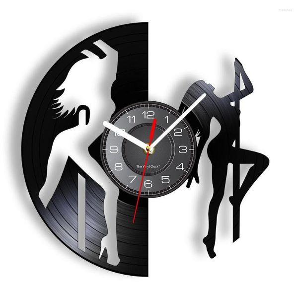 Relojes de pared Sexy Chick Stripper Art Mallakhamb Clock Dancing Girl Pole Dancers Night Club Steal Tube Record