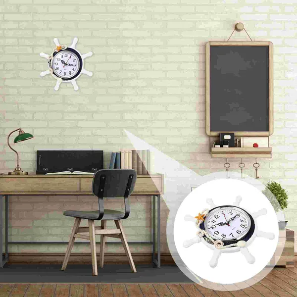 Relojes de pared Rueda de barco Reloj Mediterráneo con cuerda Decoración Costera Náutica Silencio Timón Dirección Toalla