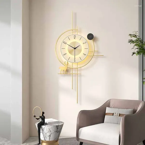 Relojes de Pared Reloj Digital silencioso pegatina arte nórdico sala de estar lujo dorado iluminado Reloj De Pared muebles para el hogar