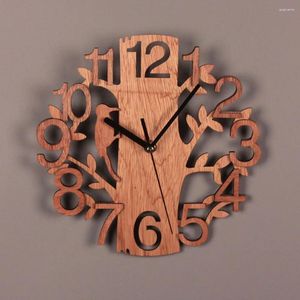 Horloges murales Horloge suspendue silencieuse Design moderne Forme d'arbre en bois DIY Bureau rond Salon Décor à la maison