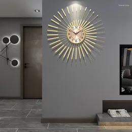 Relojes de pared Reloj redondo silencioso Metal dorado elegante arte comedor reloj estético único Relogio De Parede decoración de la vida