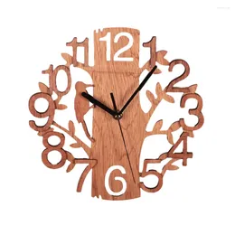 Relojes de pared Reloj con forma de árbol de madera de barrido silencioso Diseño de pájaro 3D de doble capa único Fácil instalación Pieza de decoración perfecta para el hogar