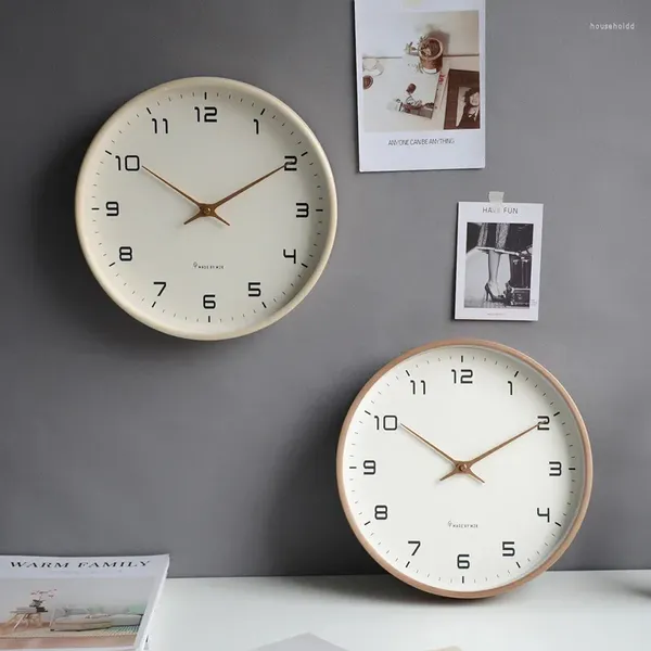 Horloges murales Horloge en bois silencieuse Salon Simple Bureau créatif Table nordique Moderne Rétro Montres Décor à la maison W6C