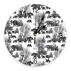Horloges murales Silhouette ours bois Texture horloge pour décoration de la maison moderne chambre d'ado salon aiguille suspendu montre Table