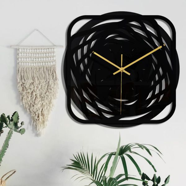 Horloges murales Simple et créatif noir acrylique horloge numérique maison personnalité Style décoration 3D autocollant carré