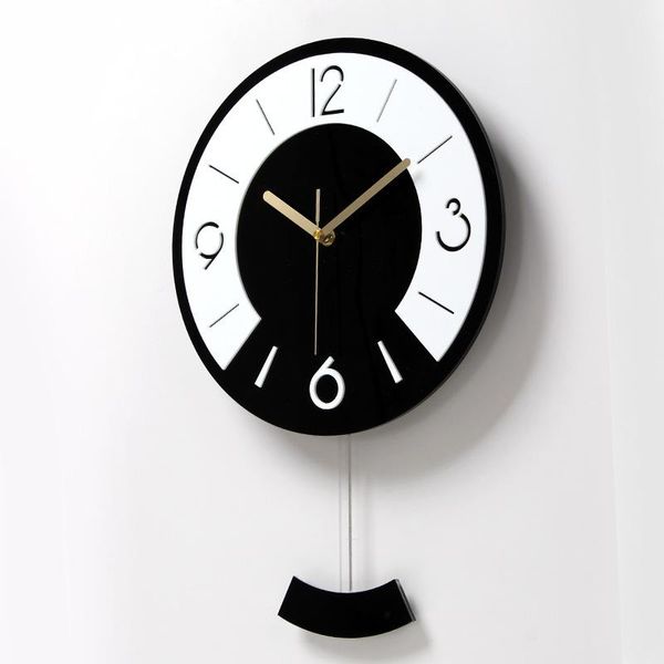 Horloges murales Simple horloge pivotante noir blanc Clcok Design moderne salon chambre Art créatif salle à manger B50