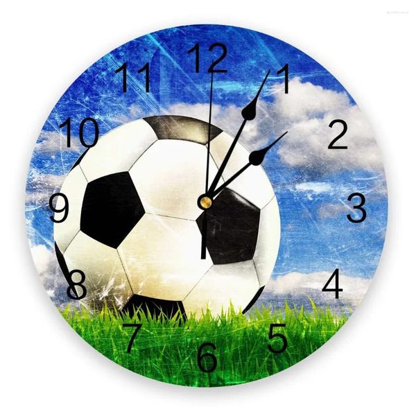 Horloges murales ciel herbe football horloge salon décor à la maison grand rond muet quartz table chambre décoration montre