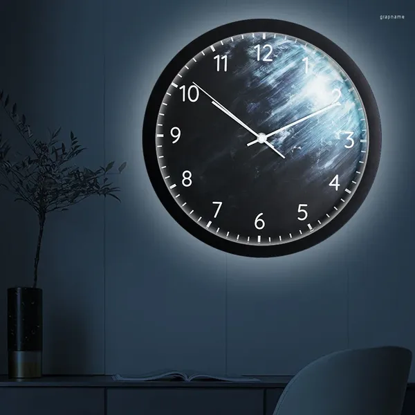 Relojes de pared Reloj de luz nocturna con control de voz inteligente: reloj elegante y lujoso para sala de estar - Luna creativa silenciosa