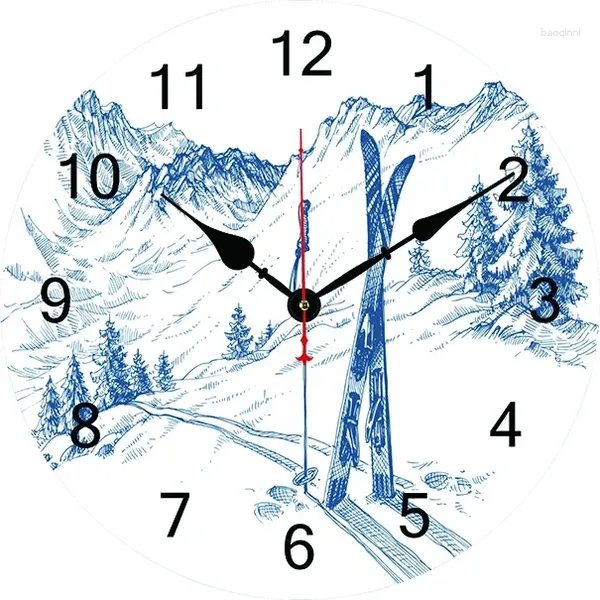 Horloges murales Horloge de ski de montagne de neige Design moderne Salon Chambre Bureau Décoration Cuisine Art Montre Décor à la maison