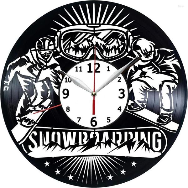 Horloge Murale Snowboard Record Horloge Compatible 12 Pouces (30cm) Noir Idées Cadeaux Surprise Amis Et Famille Anniversaires Décor