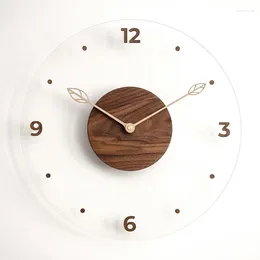 Wandklokken massief hout acryl klok ronde eenvoudige walnoot wijzer mute horloge woonkamer studeerkamer woondecoratie