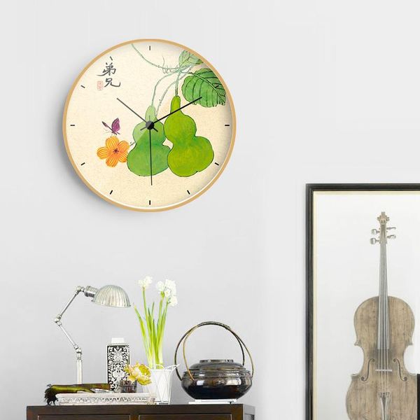 Relojes de pared de madera maciza con estampado silencioso, cuadro de planta de grano, marco de diseño moderno, reloj electrónico, reloj para dormitorio y sala de estar