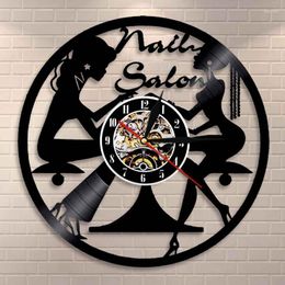 Wandklokken Spa Nagel Salon Record Clock Modern Design Manicure Studio Beauty Sign Art Hanging Watch