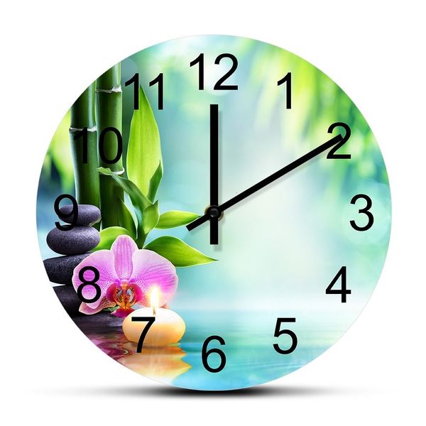 Horloges Murales Spa Nature Morte avec Horloge Murale Aromatique Zen Life Home Decor Bougies Lotus Oeuvre Moderne Minimaliste Mouvement Silencieux Horloge Montre 230310