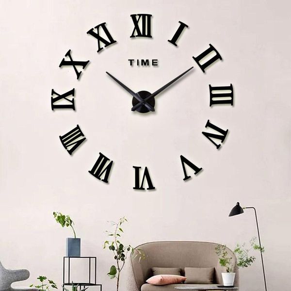 Horloges murales spéciales créatives grand miroir acrylique horloge bricolage montre à Quartz simple face moderne décoration de la maison salon autocollants