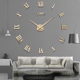 Horloges murales offre spéciale 3d grand miroir acrylique horloge murale bricolage montre à quartz nature morte horloges décoration de la maison moderne salon autocollants 230614
