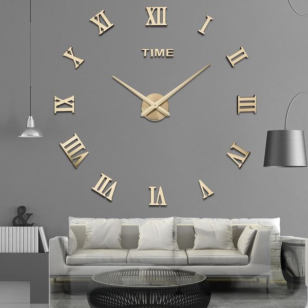 Relojes de pared Oferta especial 3d Gran espejo de acrílico Reloj de pared Diy Reloj de cuarzo Relojes de naturaleza muerta Decoración moderna para el hogar Pegatinas para la sala de estar 230614