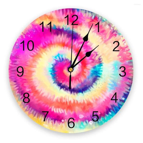 Relógios de parede espiral tie-dye pigmento relógio design moderno sala de estar decoração cozinha arte relógio decoração de casa