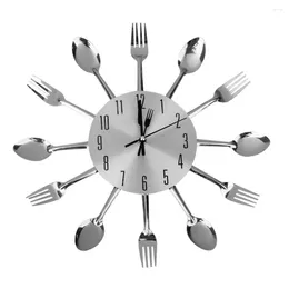 Relojes de pared Cuchara Tenedor Reloj para cocina Comedor Decoración (Plata)