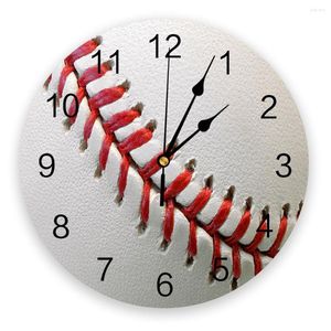 Horloges murales Sport Baseball Texture rouge blanc horloge Design moderne bref salon décoration cuisine Art montre décor à la maison