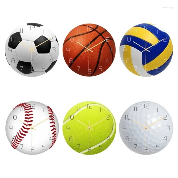 Horloges murales Balles sportives Corloge football / basket-ball / volleyball / baseball / tennis / balle de golf Mouvement muet Dropship décoratif silencieux