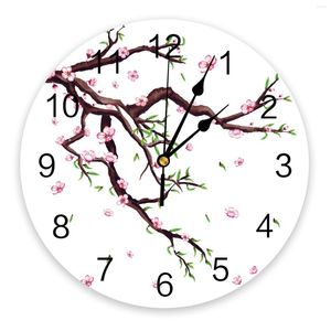 Horloges murales printemps fleur feuilles germer cerise grande horloge salle à manger Restaurant café décor rond silencieux décoration de la maison