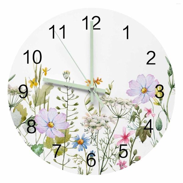 Horloges murales printemps fleur vanille fleur sauvage pointeur lumineux horloge maison ornements rond silencieux salon bureau décor