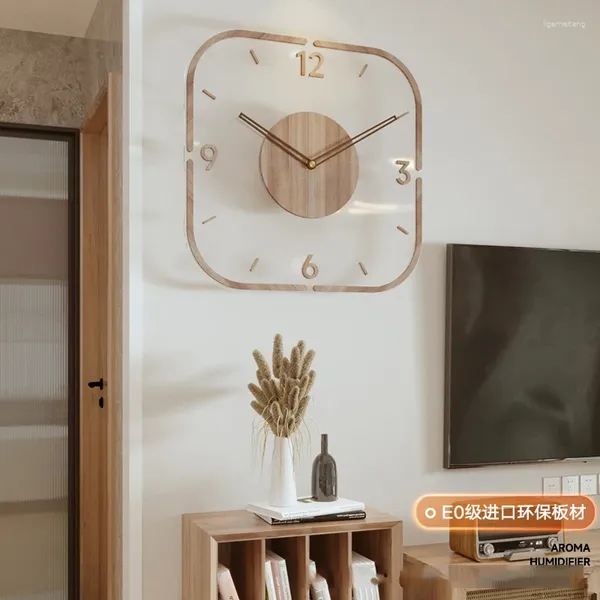 Relojes de pared Reloj cuadrado Nórdico Sala de estar Dormitorio Decoración Creativa Marco de madera transparente Moda