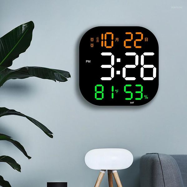 Horloges murales carré grand écran LED horloge numérique avec télécommande température date jour alarme électronique décor à la maison